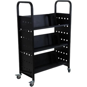 Rolling Book Cart with Wheels-Metal Library Book Carts 3 Tier Rolling Bookshelf Cart - 1 of 4