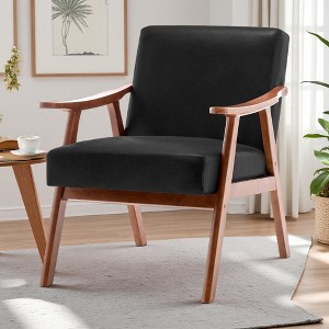 26" Mid-Century Wingback Chair with Thick Backrest and Wood Frame - 1 of 4