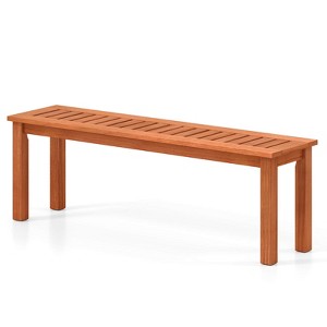 Costway 1/2 PCS 47 Inch Patio Wood Bench 2-Person Backless Bench with Slatted Seat Teak - 1 of 4