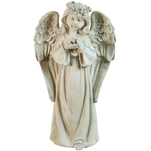 Northlight 20.5" Standing Girl Angel Holding a Bird Outdoor Patio Garden Statue - White - 1 of 4