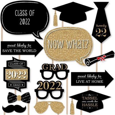 Big Dot of Happiness Graduation Party - Gold - 2022 Grad Photo Booth Props Kit - 20 Count