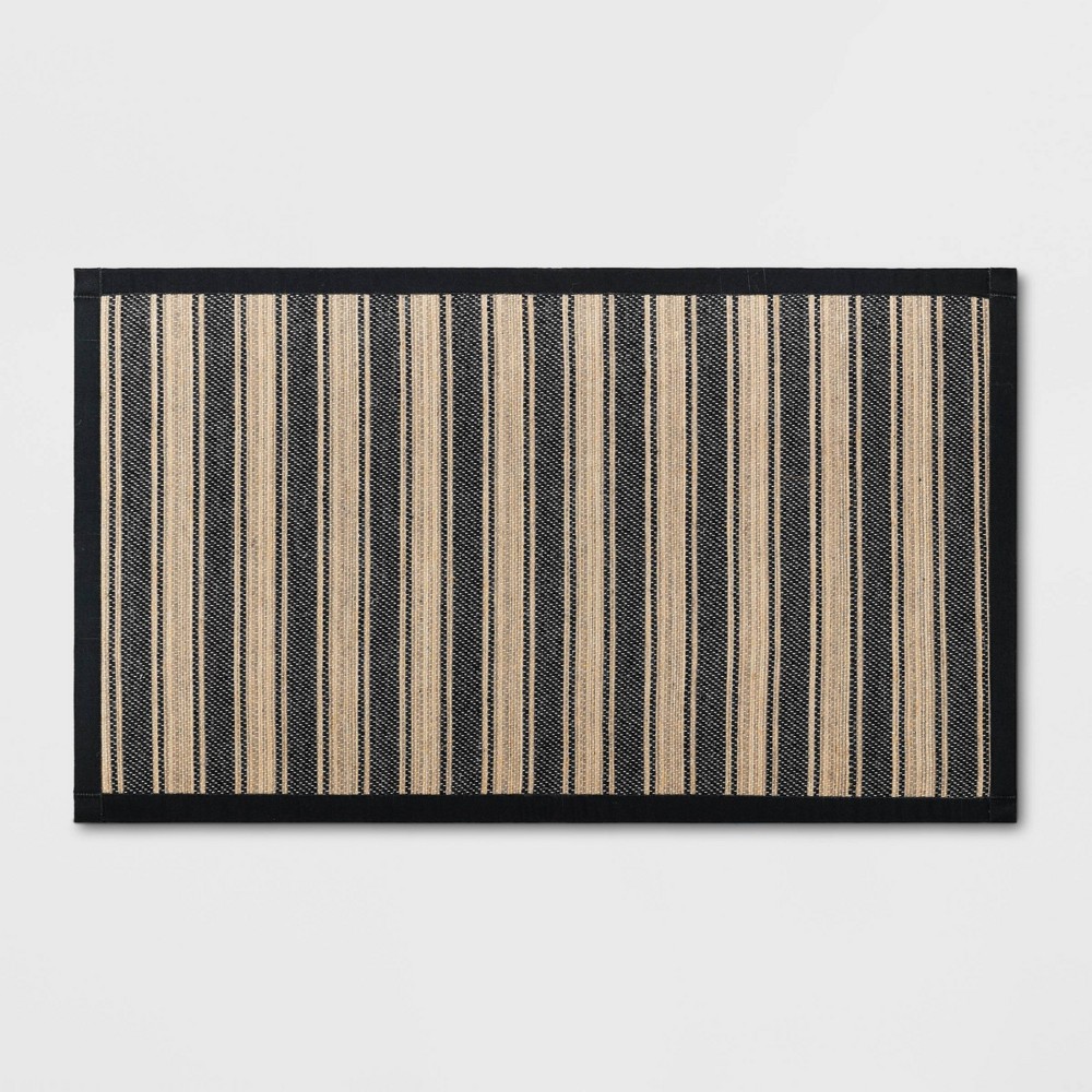 34in x 20in Vintage Striped Kitchen Rug Black/Brown - Threshold