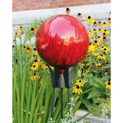 12-Inch Red Crackle Glass Garden Gazing Globe