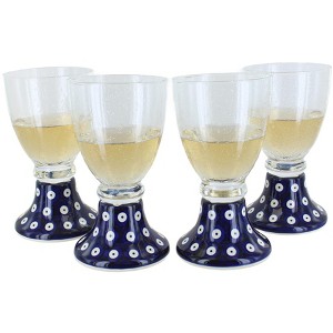 Blue Rose Polish Pottery Manufaktura 4pc Wine Glass Set - 1 of 1