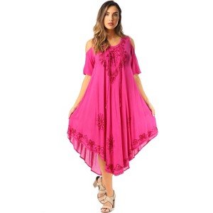 Riviera Sun Lace-Up Cold Shoulder Casual Dress with Tonal Embroidery - 1 of 3