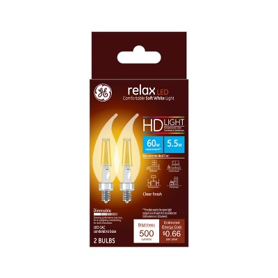 General Electric 2pk 60W Ca Relax LED Light Bulb SW Deco Cac Clear