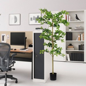 Sapphtopaz Artificial Silk Tree with Pot, Faux Plants Artificial Trees Indoor with Natural Wood Trunk for Indoor Outdoor Home Office Decoration - 1 of 4