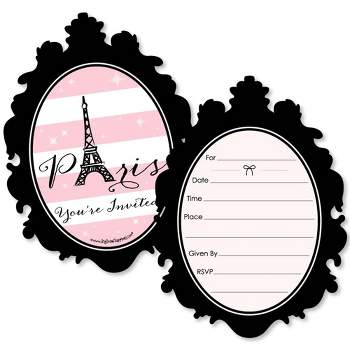 Big Dot of Happiness Paris, Ooh La La - Shaped Invites - Birthday Paris Themed Baby Shower or Birthday Party Invites Cards with Envelopes - Set of 12