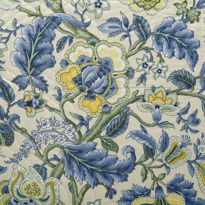 Twin Blue Cotton Reversible Floral Quilt Set