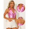 INSPIRE CHIC Women's Shimmering Shiny Party Holographic Crop Metallic Halter Top - 2 of 4