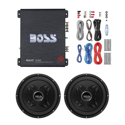 Boss Audio Systems Riot 1100-Watt Monoblock MOSFET Class A/B Amplifier & CXX12 12" 1000 Watt 32Hz 4-Ohm Car Stereo Audio Power Subwoofer (2 Pack)