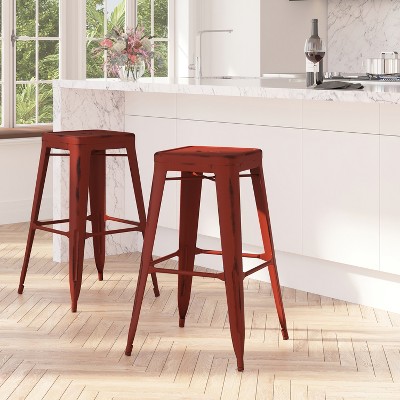 Distressed Kelly Red 30" Industrial Metal Bar Stool