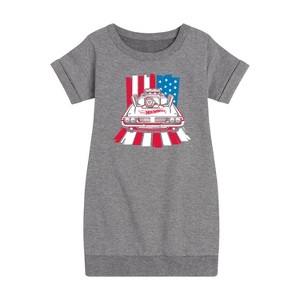 Girls' - Hot Wheels - USA Stripes Graphic Short Sleeve Fleece Dress - 1 of 4