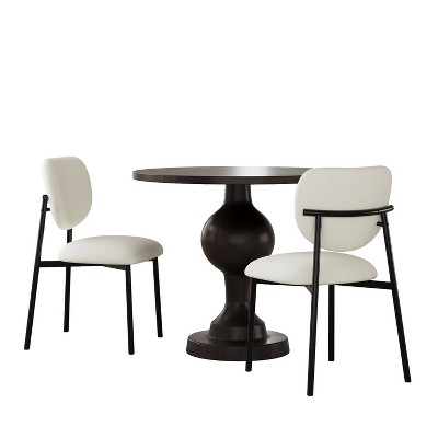 Christopher Knight Home Dalenor 3 pcs Round Aluminum and Iron Upholstered Dining Set, Beige/Black