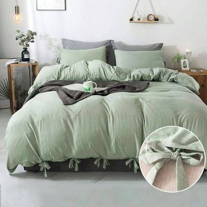 Sage Green Queen Size Duvet Cover Set, 3 Pieces Soft Washed Microfiber, with Bowknot. - 1 of 4