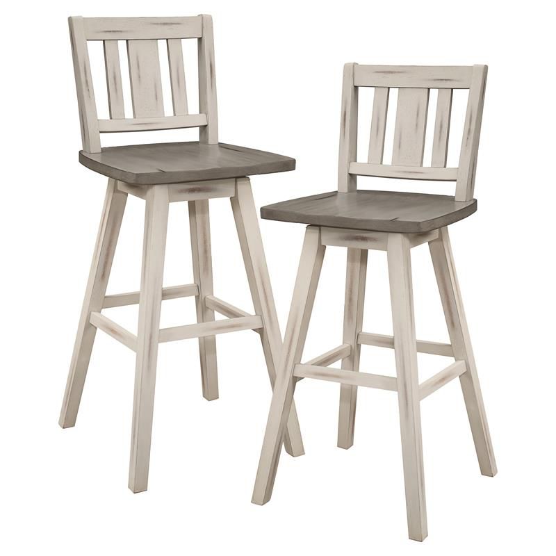 Amsonia Slat Back Bar Height Dining Swivel Chair in White (Set of 2) - Lexicon, 1 of 10