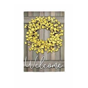 Evergreen Forsythia Farmhouse Wreath Garden Burlap Flag 12.5 x 18 Inches Indoor Outdoor Decor - 1 of 1