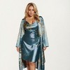 Anna-Kaci Lounge Women's Satin Slip Dress and Long Robe Set with Floral Pattern Draped Neckline and Elegant Flowing Layered Design - 2 of 4