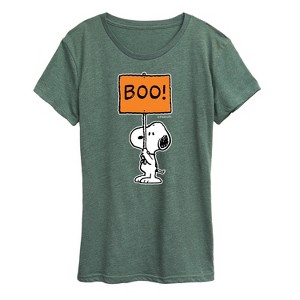 Women's - Peanuts - Snoopy Boo Sign Short Sleeve Graphic T-Shirt - 1 of 4