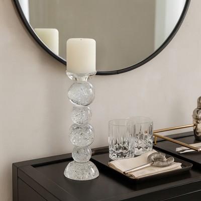 Glass & Crystal Candle Holder with Bubble Design - Modern Glam Decorative Pillar & Taper Holder for Home, Office, Bedroom, Living Room