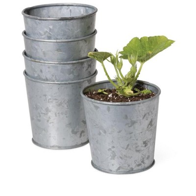 Gardener's Supply Company Galvanized Planting Cups, Set of 5 - 4" Diameter with Drainage Hole & Plug | Ideal for Small Houseplants, Flowers & Herbs