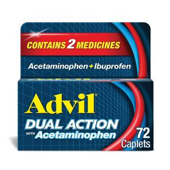 Advil Dual Action with Acetaminophen combination of 250mg Ibuprofen and 500mg Acetaminophen Coated Caplets