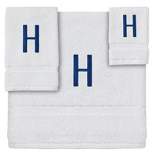 Juvale 3 Piece Letter H Monogrammed Bath Towels Set, White Cotton Bath Towel, Hand Towel, and Washcloth w Blue Embroidered Initial H for Wedding Gift