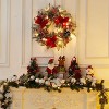 GAOMON Christmas Wreaths for Front Door, 24" Xmas Wreath with 30 LED Lights Red Ribbon Snowy Branches Ball Ornaments Pine Cones - 4 of 4