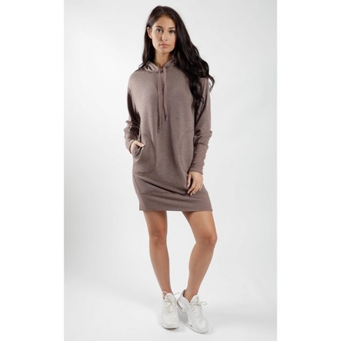 90 Degree By Reflex - Women's Fleece Lined Hoodie Dress - Heather Mocha -  Large : Target