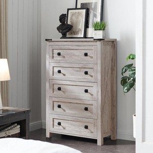 Farmhouse 5 Drawers Dresser, 48" Tall Wood Rustic Wide Chest of Drawers, Storage Dressers Organizer for Bedroom, Living Room, Hallway - 1 of 4