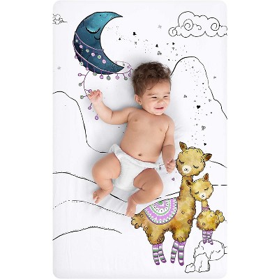 JumpOff Jo Fitted Mini Crib Sheet, Cotton Crib Sheet for Miniature Sized Crib Mattresses, Hypoallergenic and Breathable, 24" x 38", Llama and Mama