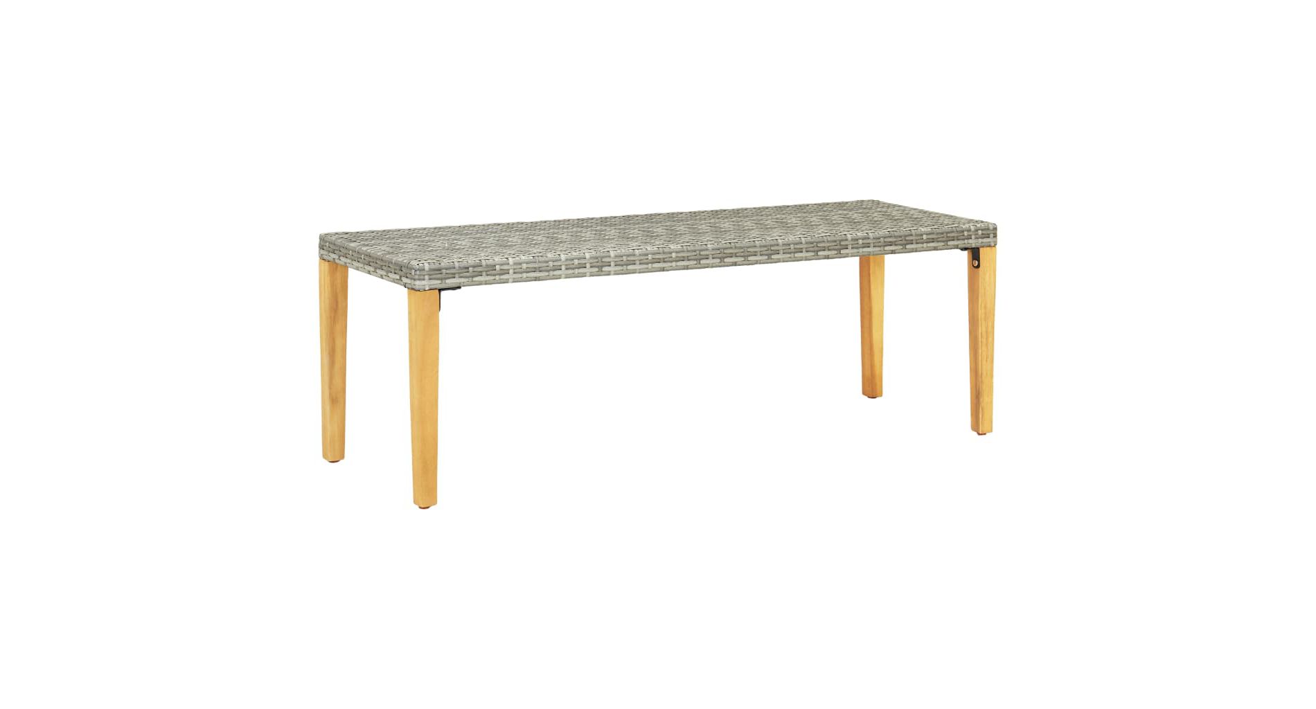 Garden Bench Grey + natural wood color Poly rattan, solid acacia wood