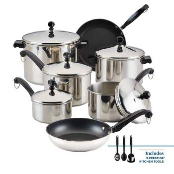 Farberware Classic Series 15pc Stainless Steel and Ceramic Cookware Pots and Pans Set Silver