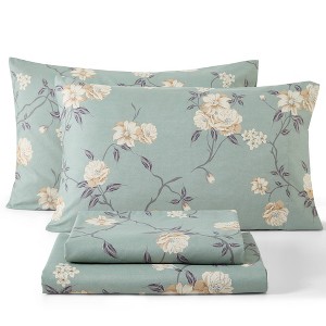 HLC.ME Floral Bed Sheets - Bed Sheet Set - Wrinkle Resistant & Ultra Soft - Fits Mattresses up to 15 Inches Deep - 1 of 4