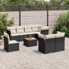 vidaXL 9 Piece Patio Sofa Set with Cushions Black Poly Rattan - Black and Cream 5x Corner + Table + 3x Middle - 2 of 4