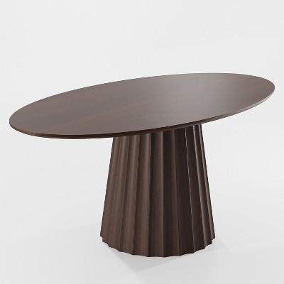 Lirago Brown Elliptical Dining Table 67x33.5x31 Inch Seats 6 with Tapered Pedestal Base