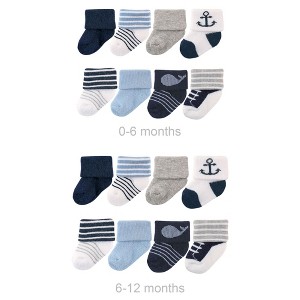 Luvable Friends Infant Boys Grow with Me Cotton Terry Socks, Blue Whale, 0-6 and 6-12 Months - 1 of 1