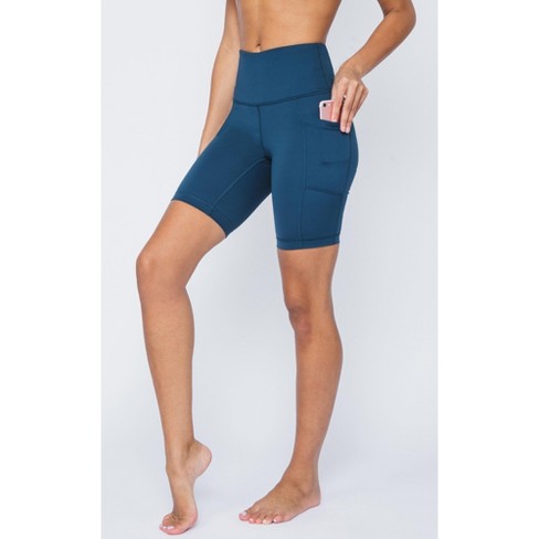 Womens Navy Blue Pocket Shorts, Yoga Shorts