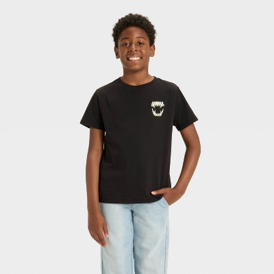 Boys' Short Sleeve Halloween "Glow In the Dark" Monster Fangs Graphic T-Shirt - Cat & Jack™ Black