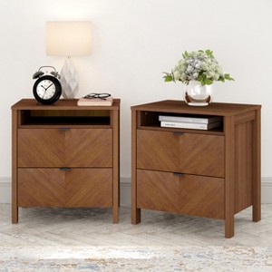 Galano Weiss 2-Drawer Amber Walnut Nightstand (22.7 in. H x 20.9 in. W x 15.7 in. D) (Set of 2) - 1 of 4
