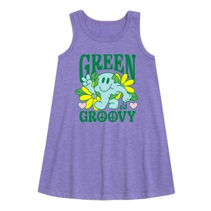 Girls' - Instant Message - Green Is Groovy Graphic Sleeveless Aline Dress - 1 of 4