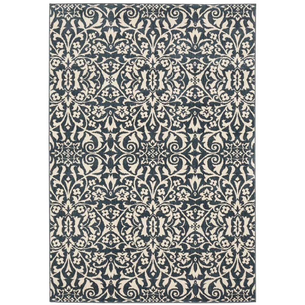 9'10inx12'10in Farrah Damask Botanical Area Rug Blue/Ivory - Captiv8e Designs