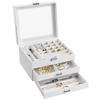 SONGMICS Jewelry Box Lockable Jewelry Storage Organizer Jewelry Case with Glass Window for Rings Earrings Studs Bracelets Necklaces
