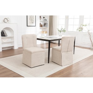 Akoasm Set of 2 Modern Linen Upholstered Armless Dining Chair with Padded Seat & Backrest-Beige - 1 of 4