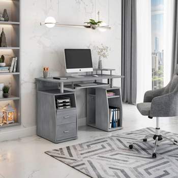 Wood Computer Desk with Drawers Gray - Techni Mobili