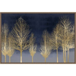 Amanti Art 33"x23" Gold Forest on Blue by Kate Bennett Framed Canvas Wall Art Print: Modern Botanical Landscape Decor - 1 of 4
