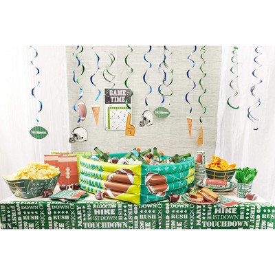 Green Football Themed Plastic Rectangular Tablecloth Set