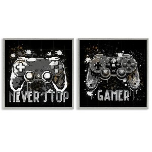 Stupell Industries Never Stop Modern Gamer 2pc Framed Giclee Art Set, Gray, 17" x 17" - 1 of 4