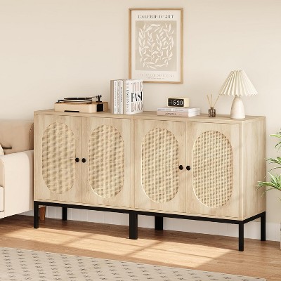 Garvee Modern Storage Cabinet with Fluted Glass Doors and Adjustable Shelves – Elegant MDF Sideboard for Dining Room, Living Room,