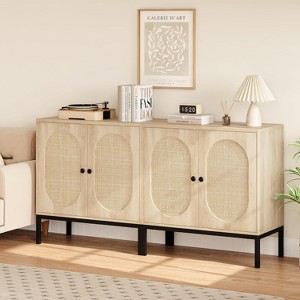 Garvee Modern Storage Cabinet with Fluted Glass Doors and Adjustable Shelves – Elegant MDF Sideboard for Dining Room, Living Room, - 1 of 4